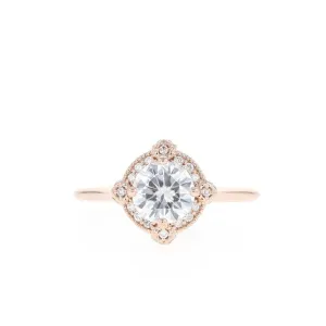 Round Moissanite Engagement Ring art deco Unique Pave Setting Under Halo Yellow Gold Bridal Collection Forever one anniversary gift