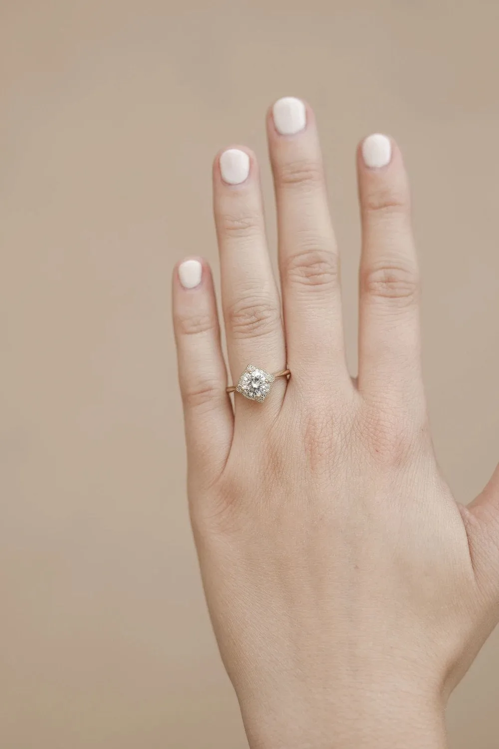 Round Moissanite Engagement Ring art deco Unique Pave Setting Under Halo Yellow Gold Bridal Collection Forever one anniversary gift