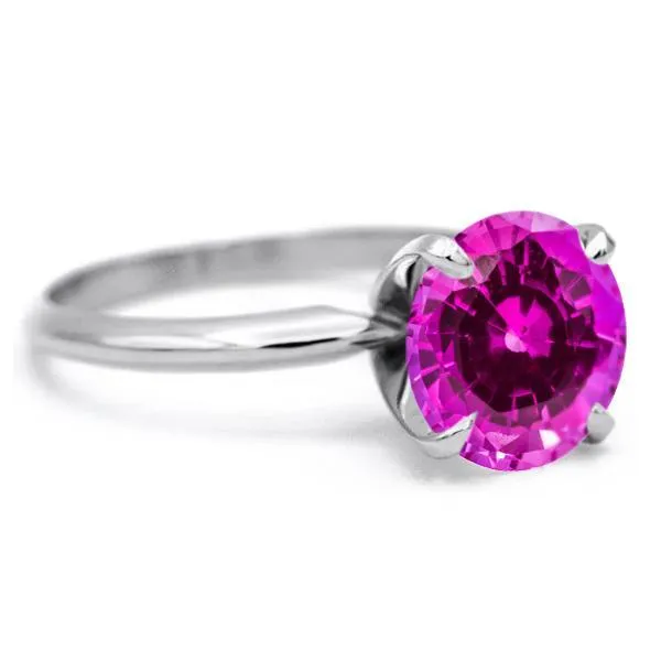 Round Pink Sapphire Platinum 4 Prongs Solitaire Ring