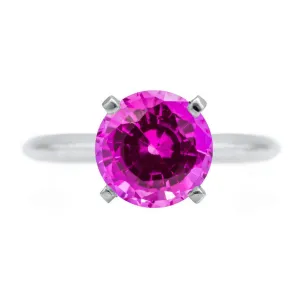 Round Pink Sapphire Platinum 4 Prongs Solitaire Ring