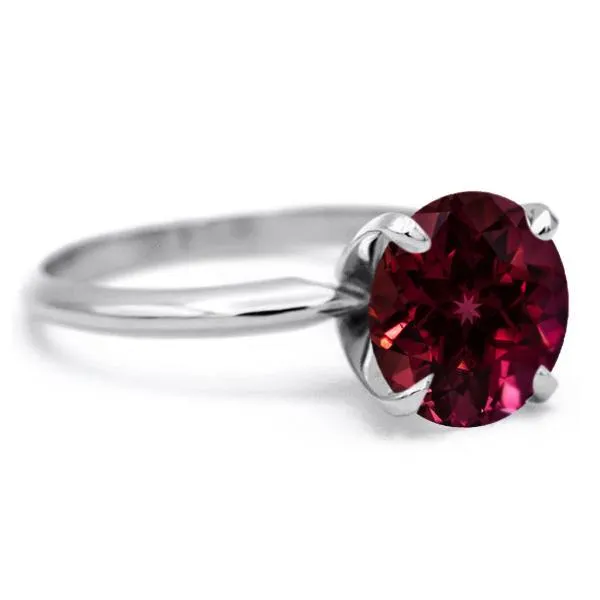 Round Ruby Platinum 4 Prongs Solitaire Ring