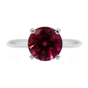 Round Ruby Platinum 4 Prongs Solitaire Ring