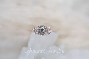 Round salt and pepper diamond ring, cluster ring, engagement ring, grey diamond ring, salt and pepper diamond, 14k gold ring