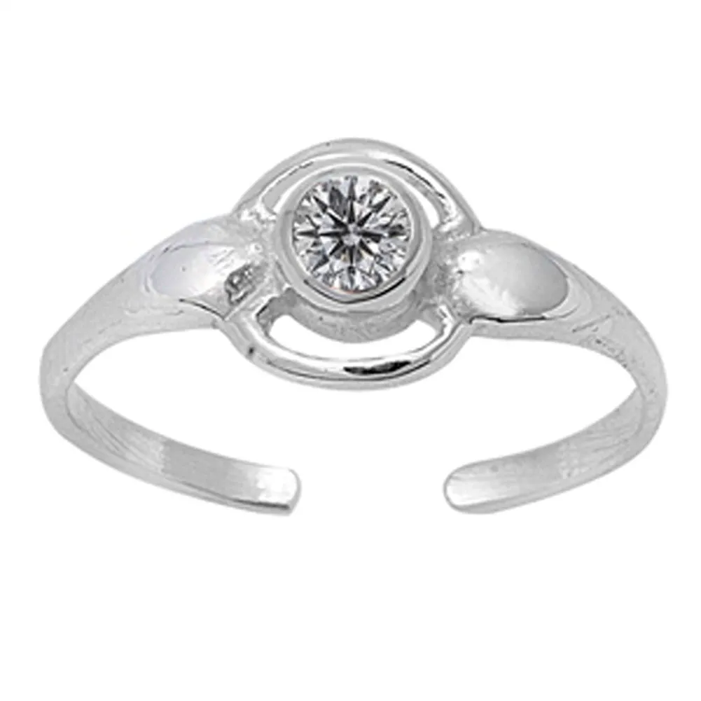 Round Solitaire Clear Simulated CZ .925 Sterling Silver Toe Ring