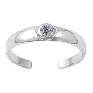 Round Solitaire Clear Simulated CZ .925 Sterling Silver Toe Ring