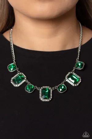 Royal Rumble - Green - Emerald Cut Gem Paparazzi Short Necklace