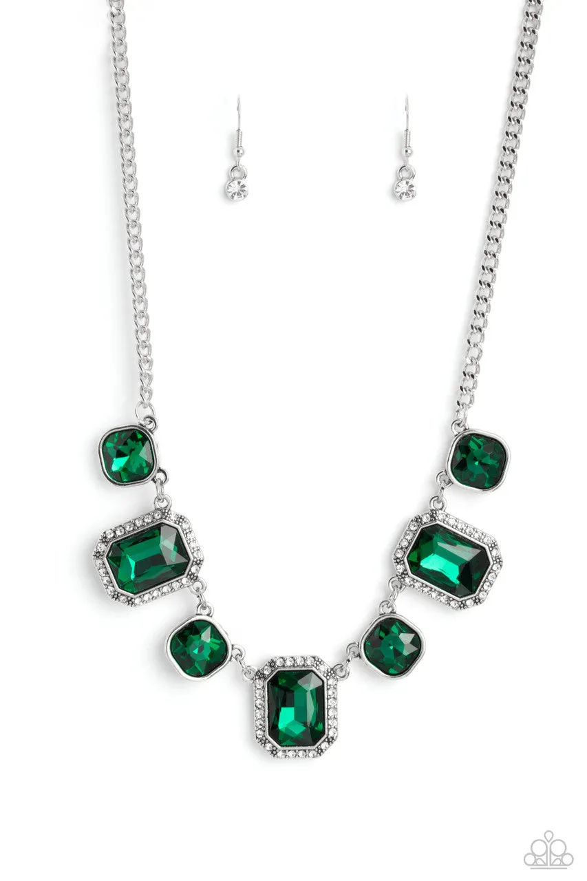 Royal Rumble - Green - Emerald Cut Gem Paparazzi Short Necklace