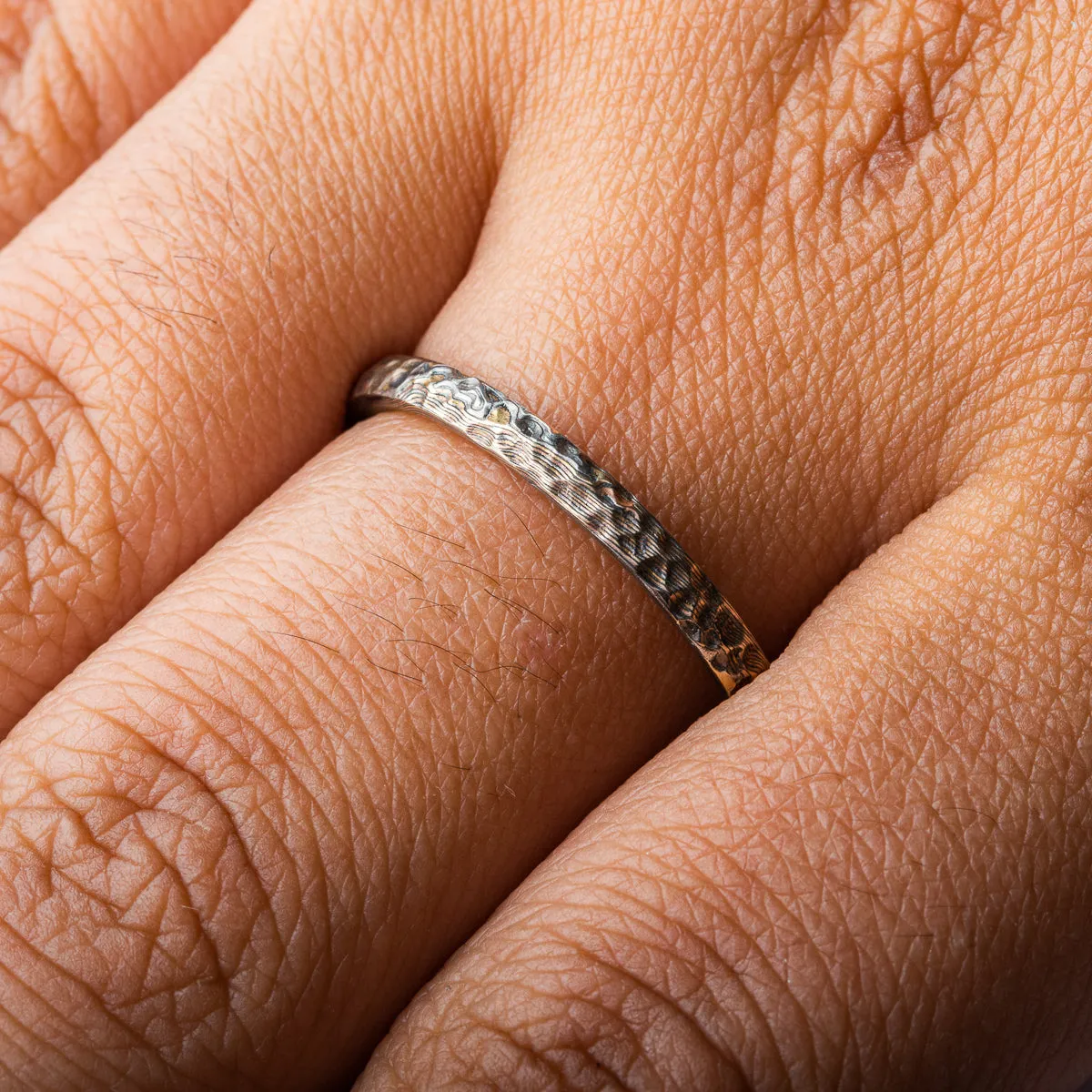 Rugged Firestorm Twist Rings or Wedding Band Set with Hammered Finish