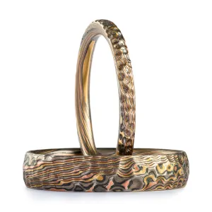 Rugged Firestorm Twist Rings or Wedding Band Set with Hammered Finish