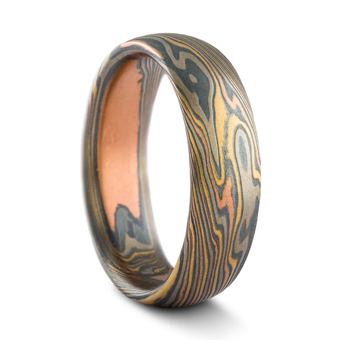 Rustic Mokume Gane Matching Wedding Band Set or Ring Set in Twist Pattern and Firestorm Palette
