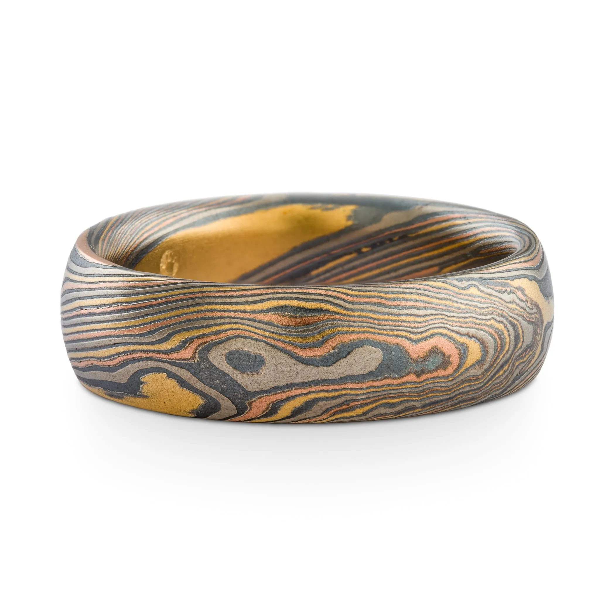 Rustic Mokume Gane Matching Wedding Band Set or Ring Set in Twist Pattern and Firestorm Palette