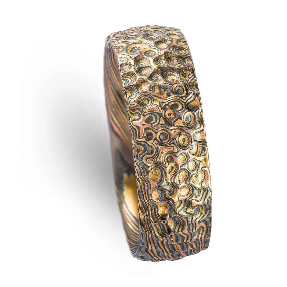 Rustic Mokume Gane Ring in Twist/Droplet Pattern with Hammered Finish