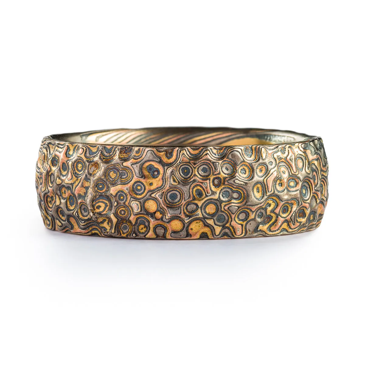 Rustic Mokume Gane Ring in Twist/Droplet Pattern with Hammered Finish