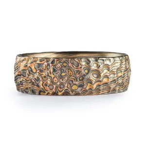 Rustic Mokume Gane Ring in Twist/Droplet Pattern with Hammered Finish