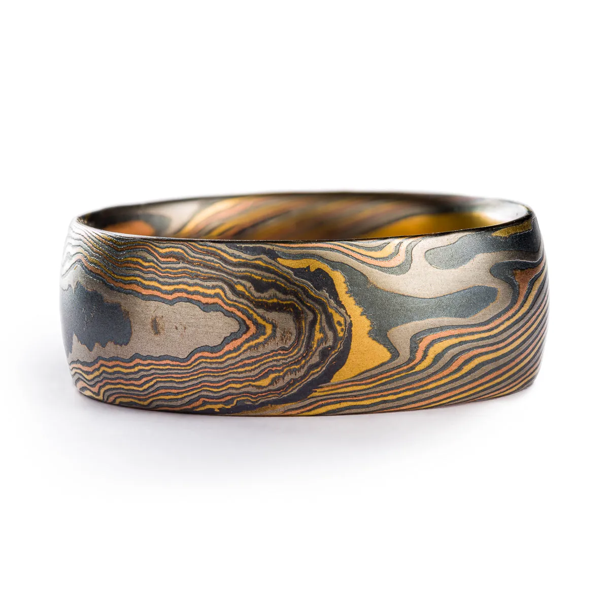Rustic Wide Mokume Gane Ring or Wedding Band in Firestorm Palette and Twist Pattern