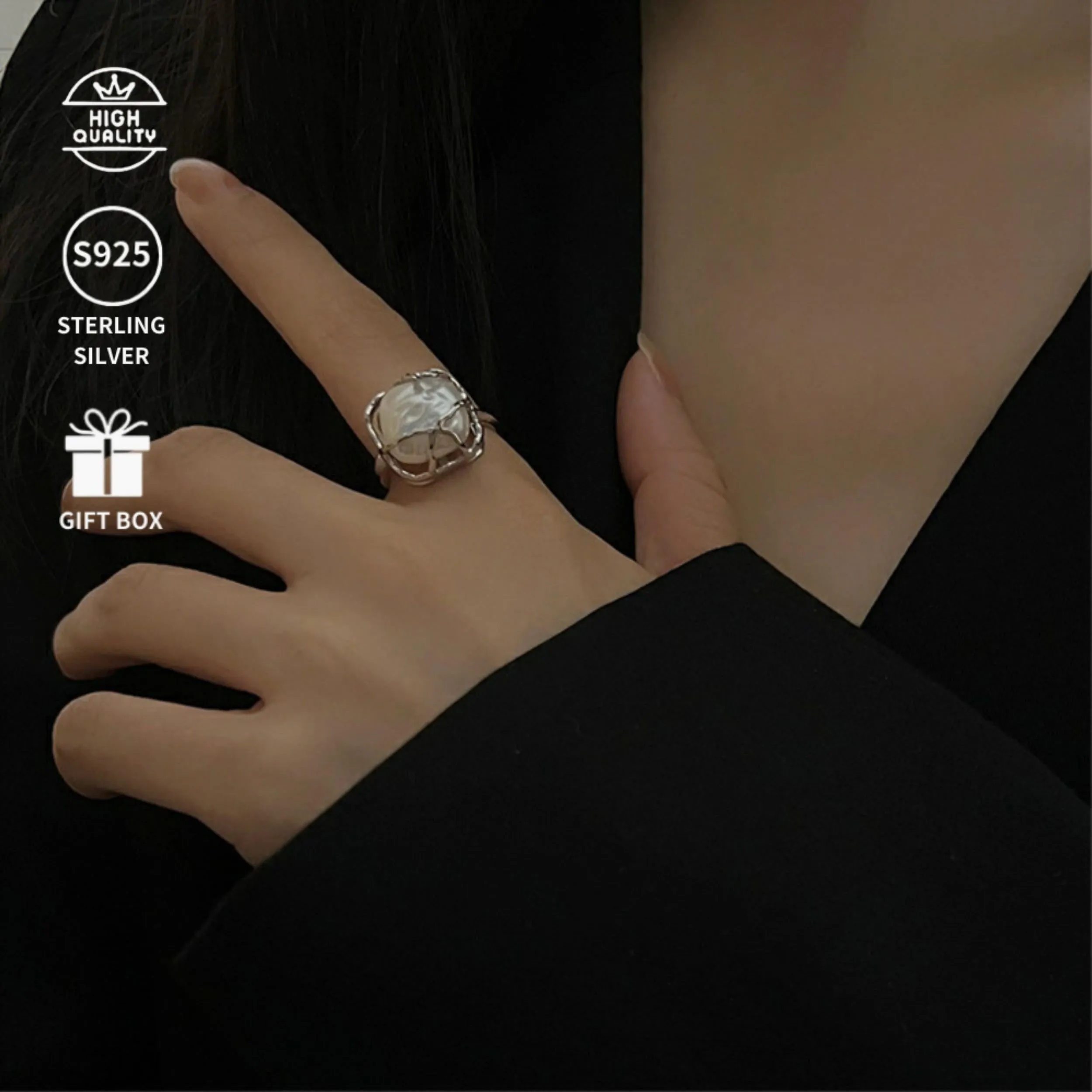 S925 Silver Ring with Baroque Pearls Freshwater Pearl 3 85g Gift