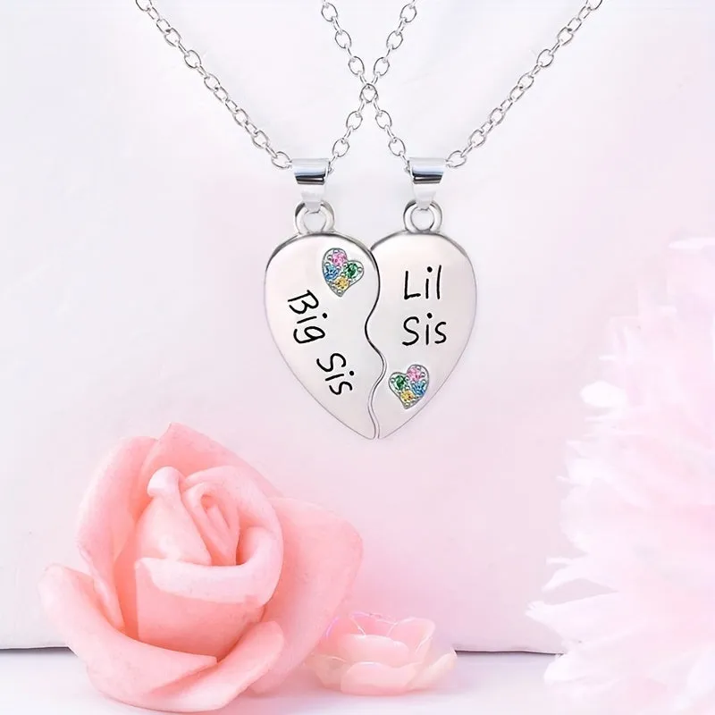 S925 Silver Sister Heart Necklace with Colorful CZ Splicing