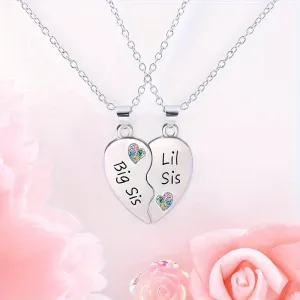S925 Silver Sister Heart Necklace with Colorful CZ Splicing