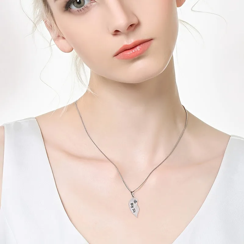 S925 Silver Sister Heart Necklace with Colorful CZ Splicing