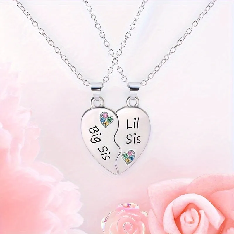 S925 Silver Sister Heart Necklace with Colorful CZ Splicing