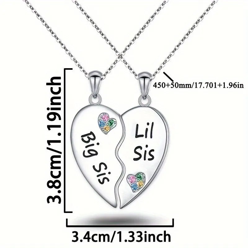 S925 Silver Sister Heart Necklace with Colorful CZ Splicing
