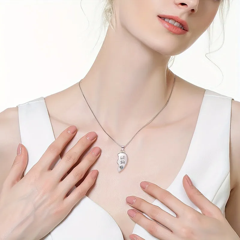 S925 Silver Sister Heart Necklace with Colorful CZ Splicing