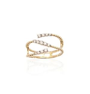 Sabel Collection Yellow Gold Beaded Diamond Twist Ring
