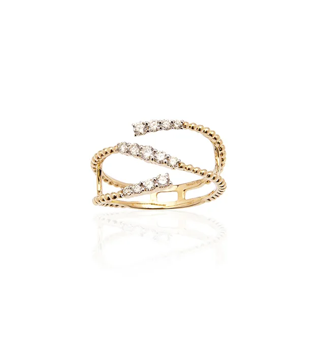 Sabel Collection Yellow Gold Beaded Diamond Twist Ring