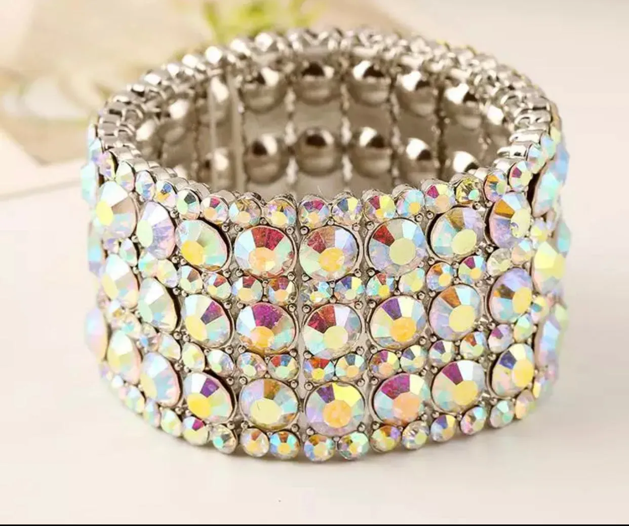 Sanja - ab silver accented rhinestone stretch bracelet