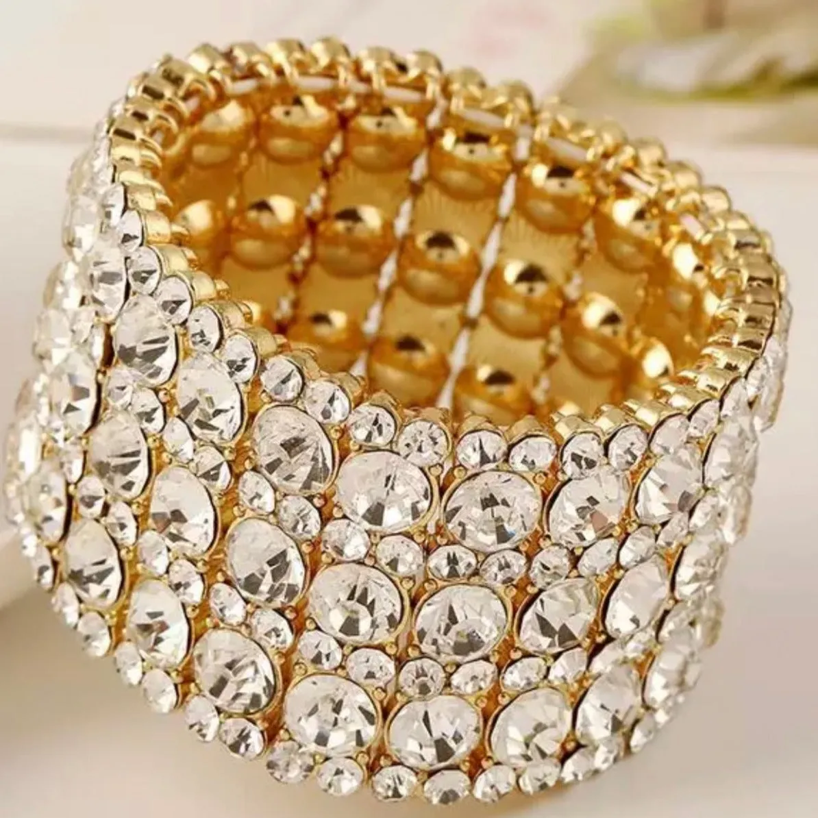 Sanja - clear gold accented rhinestone stretch bracelet
