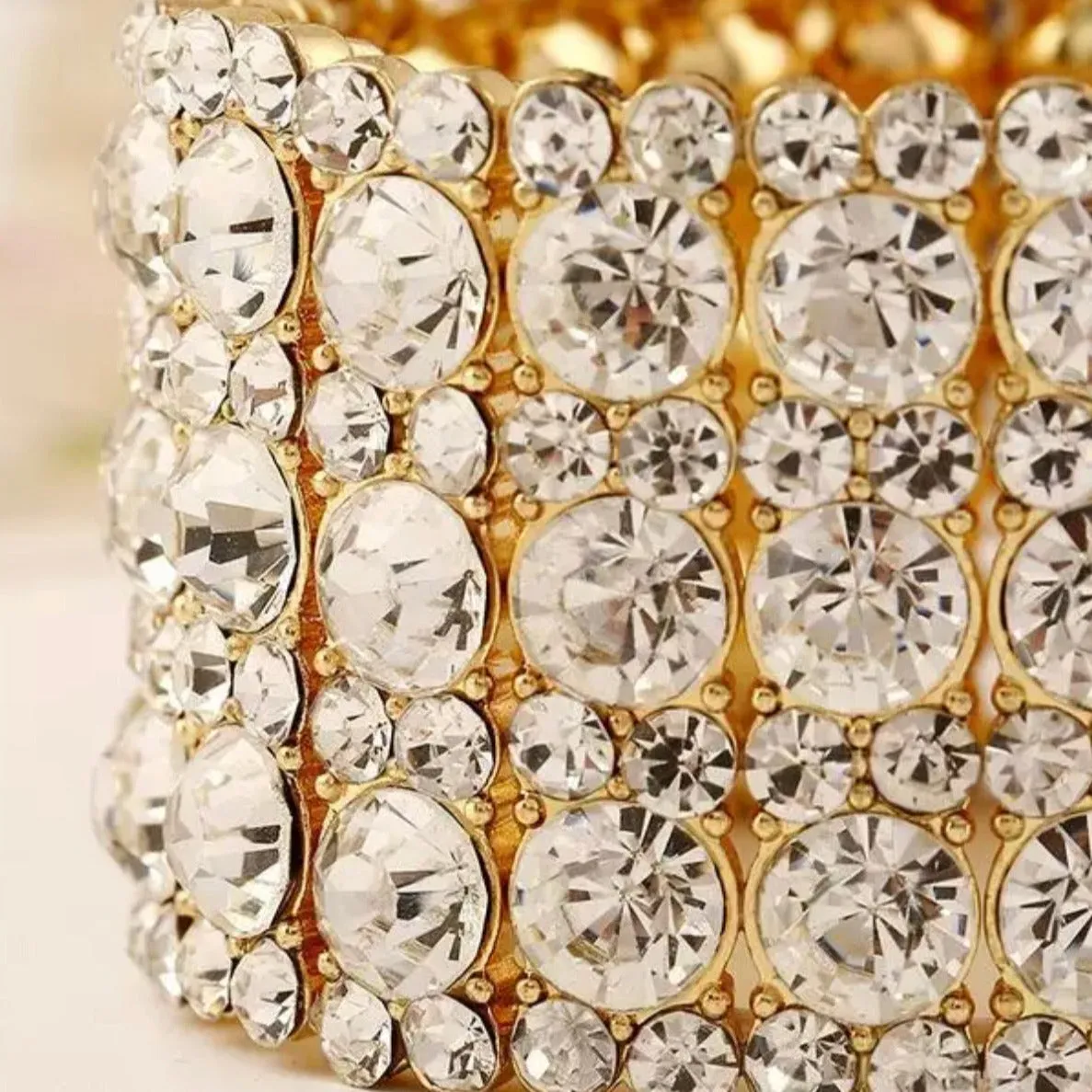 Sanja - clear gold accented rhinestone stretch bracelet