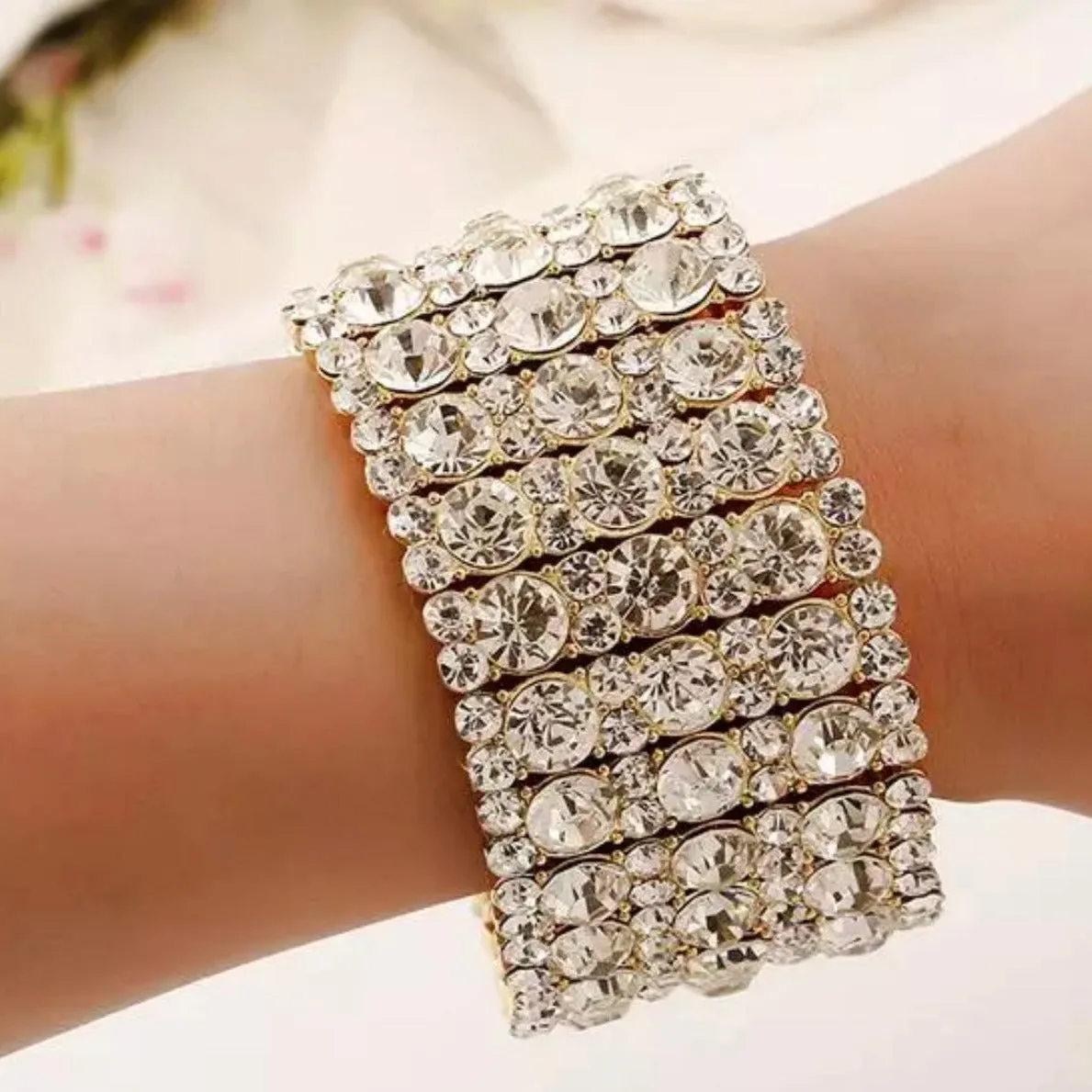 Sanja - clear gold accented rhinestone stretch bracelet