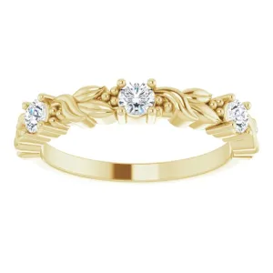 Sculptural Maile Anniversary Band,14K Gold 1/4 CTW Natural Diamond