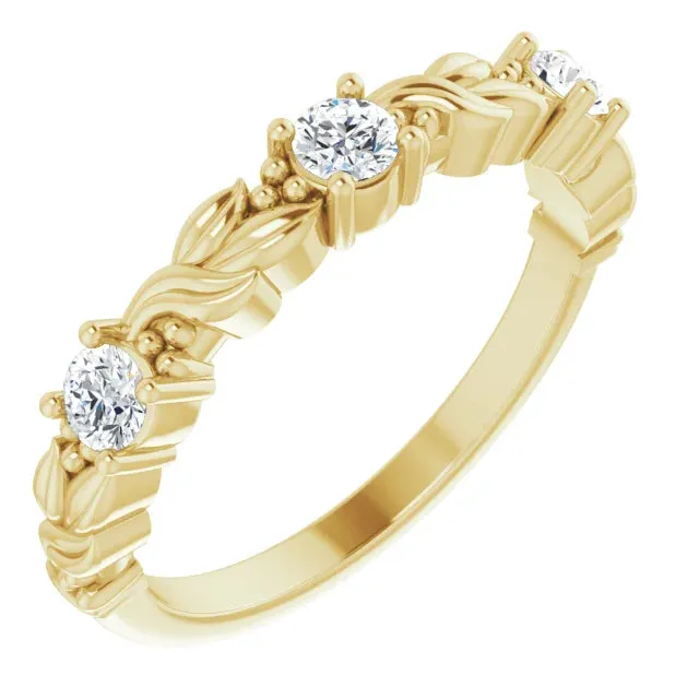 Sculptural Maile Anniversary Band,14K Gold 1/4 CTW Natural Diamond