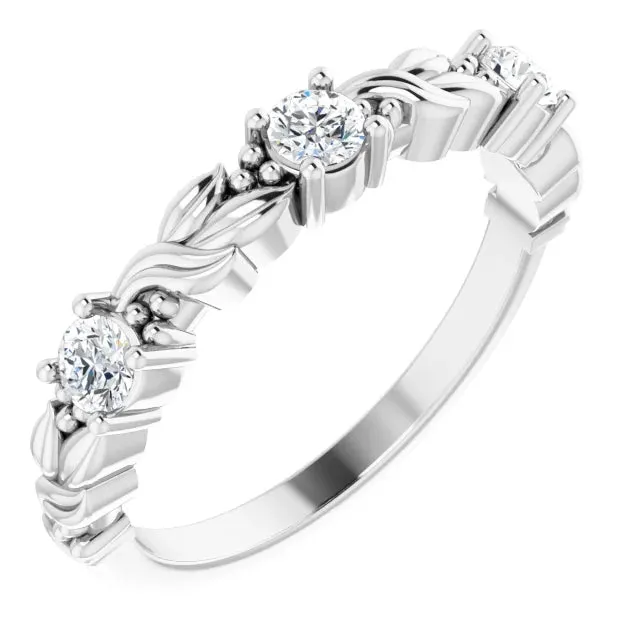 Sculptural Maile Anniversary Band,14K Gold 1/4 CTW Natural Diamond