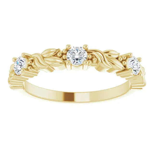Sculptural Maile Anniversary Band,14K Gold 1/4 CTW Natural Diamond