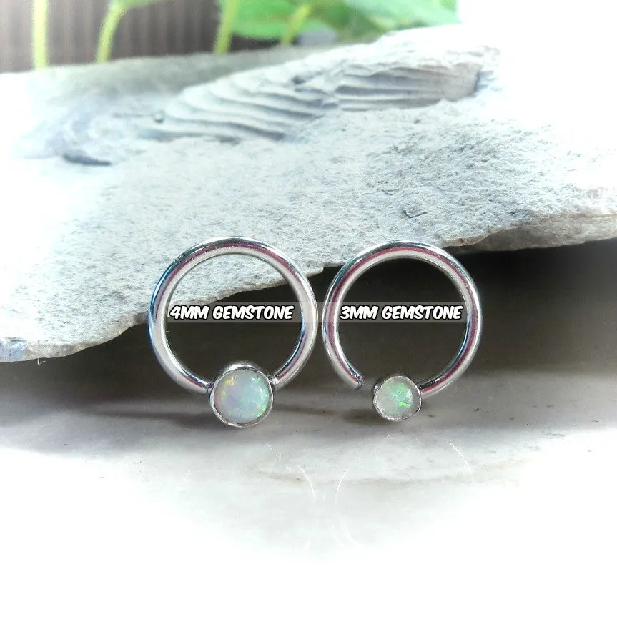 Septum Ring with 3mm Gemstone SINGLE - 16 Gauge, Choose Your Diameter and Metal