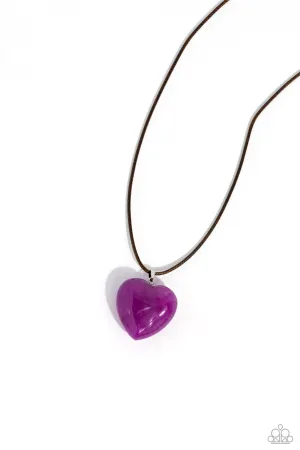 Serene Sweetheart - Purple - Amethyst Stone Heart Brown Cord Paparazzi Short Necklace