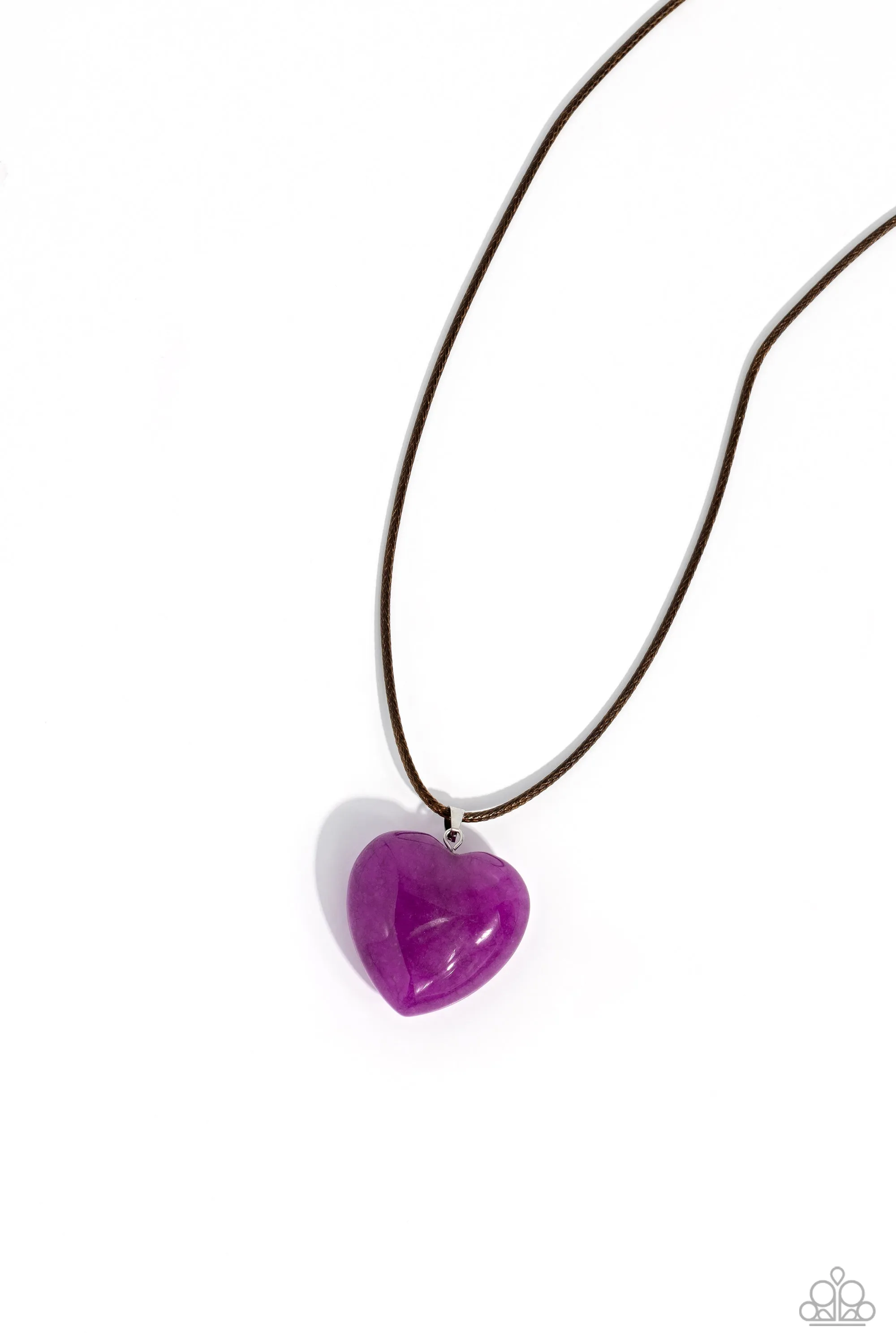 Serene Sweetheart - Purple - Amethyst Stone Heart Brown Cord Paparazzi Short Necklace