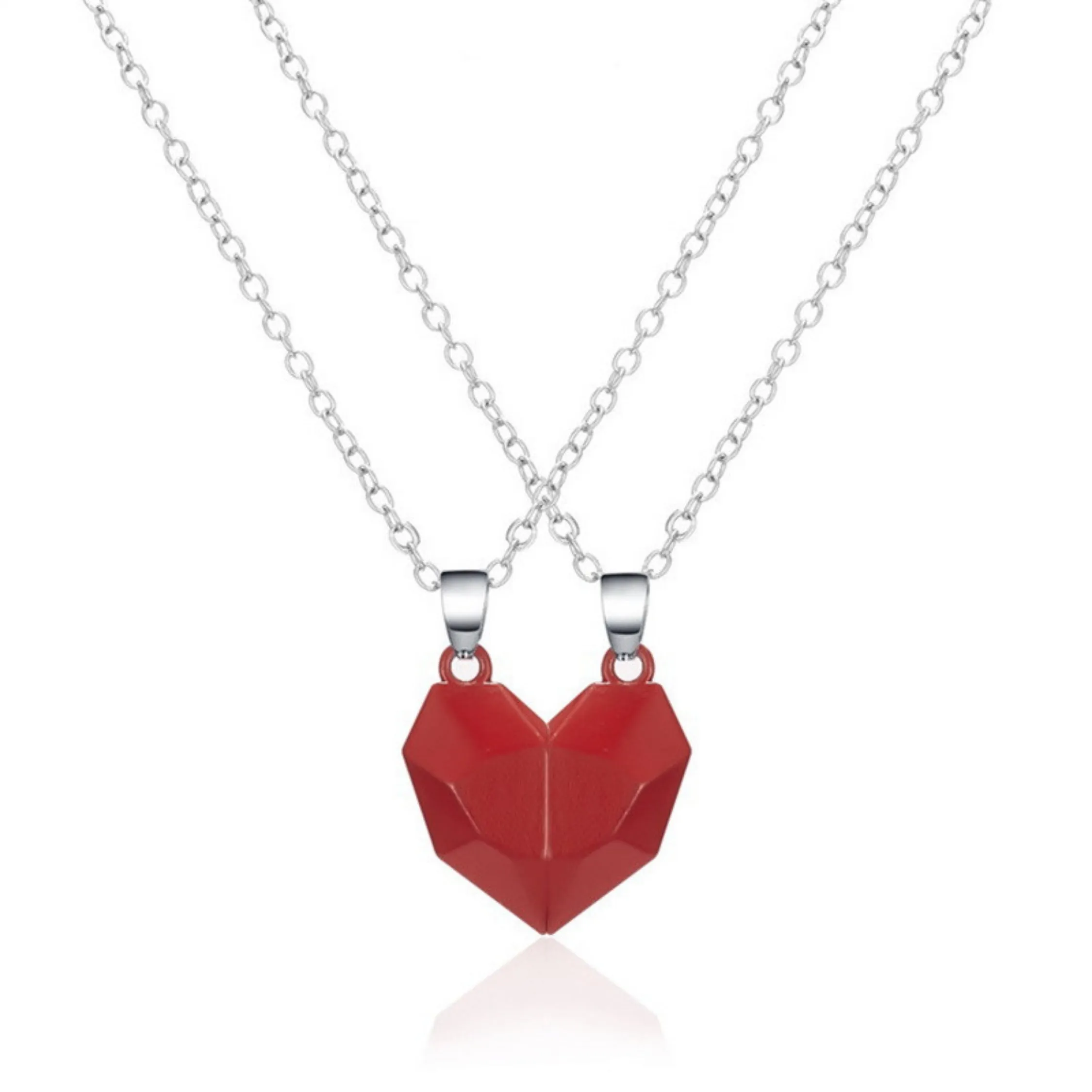 SET of 2 Geometric Heart Matching Necklaces | Magnetic