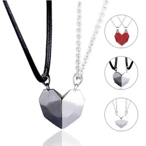 SET of 2 Geometric Heart Matching Necklaces | Magnetic