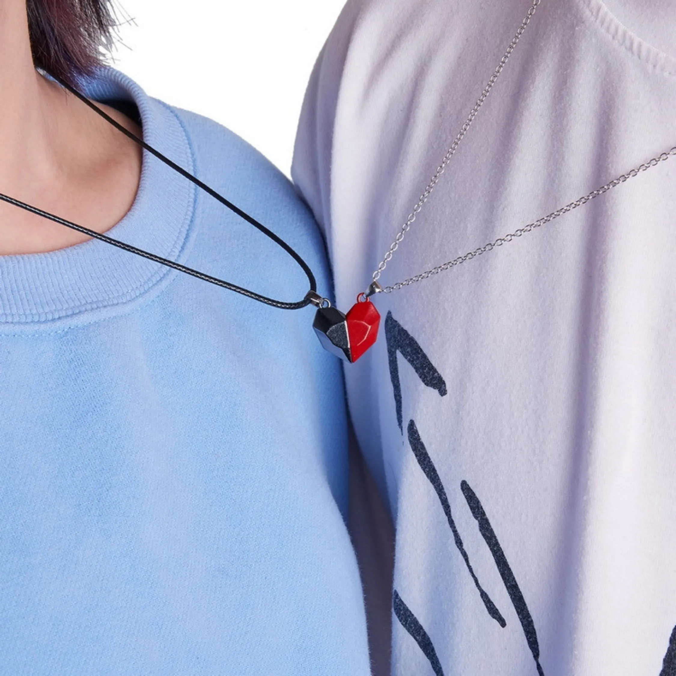 SET of 2 Geometric Heart Matching Necklaces | Magnetic