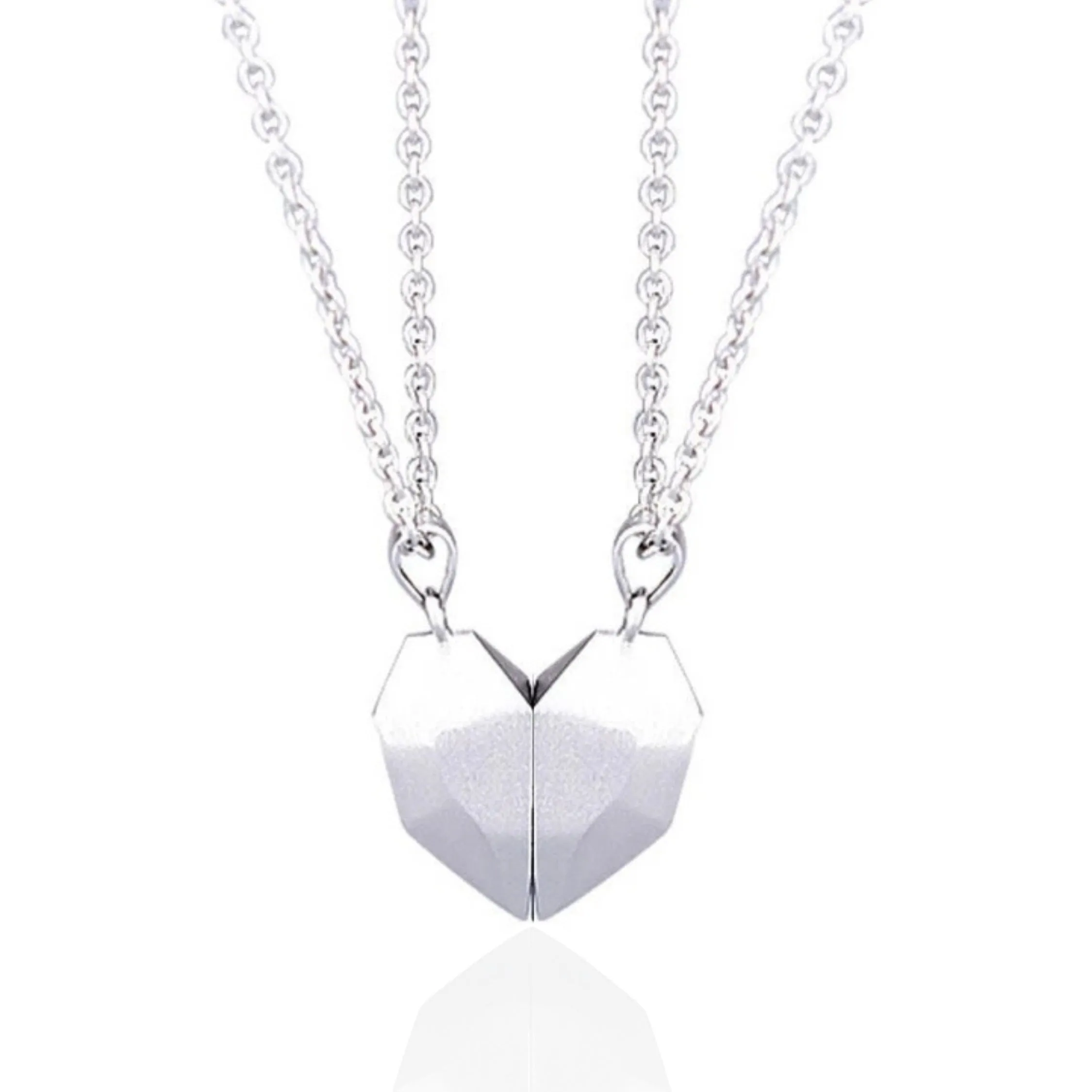 SET of 2 Geometric Heart Matching Necklaces | Magnetic