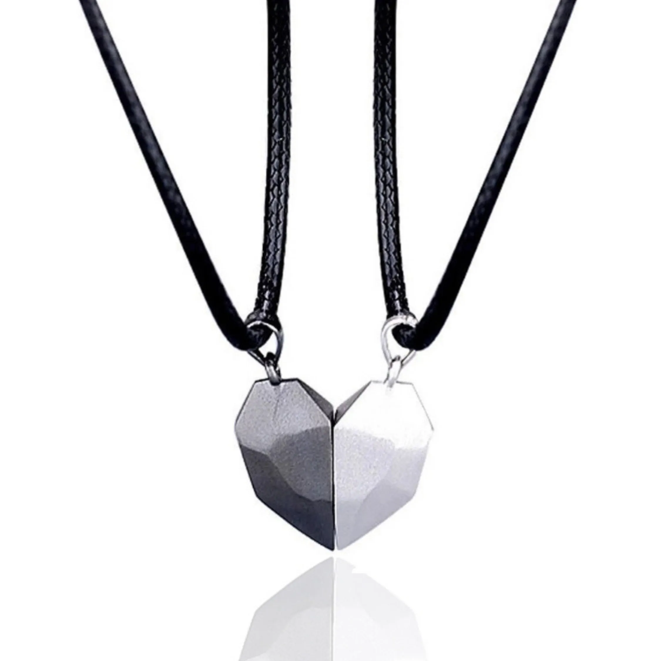 SET of 2 Geometric Heart Matching Necklaces | Magnetic