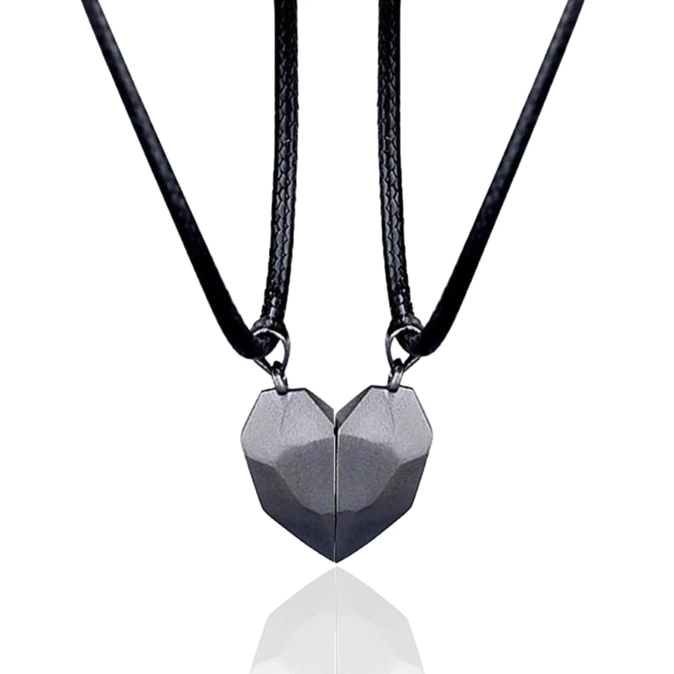 SET of 2 Geometric Heart Matching Necklaces | Magnetic