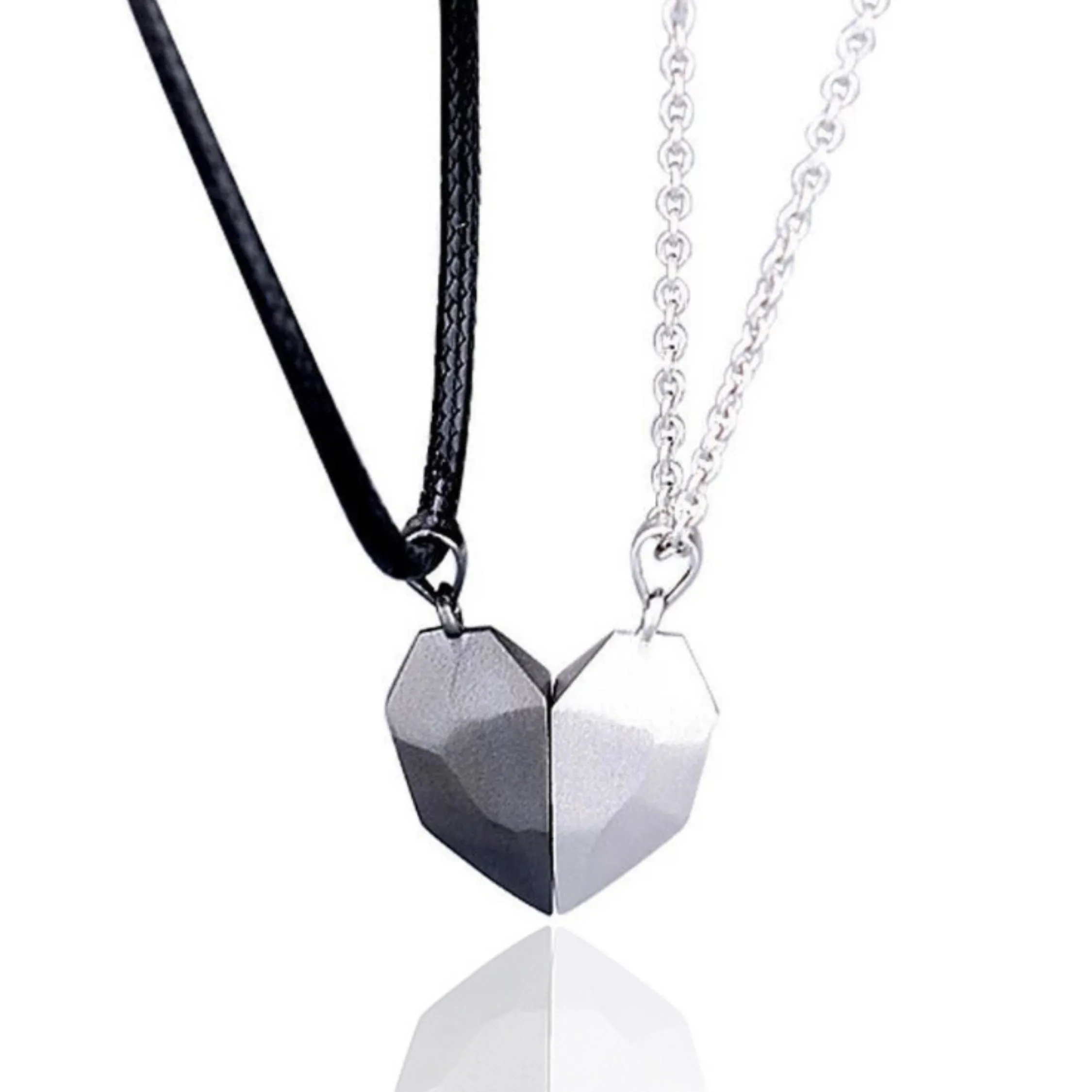 SET of 2 Geometric Heart Matching Necklaces | Magnetic