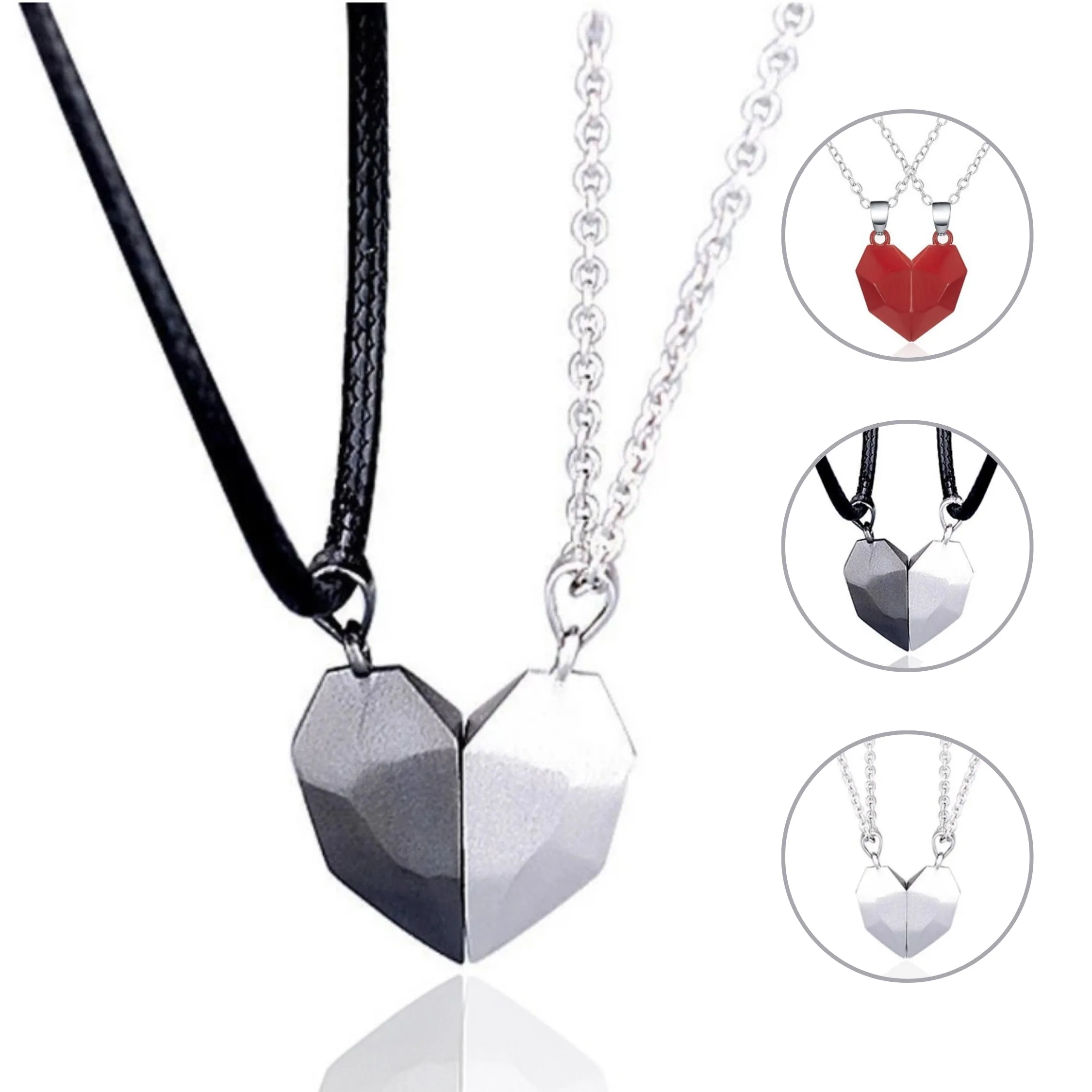 SET of 2 Geometric Heart Matching Necklaces | Magnetic