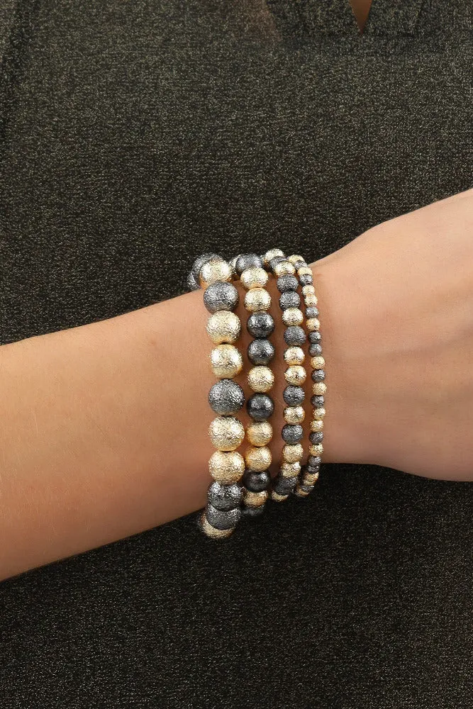 Set of 4 Beaded Bracelets -Silver
