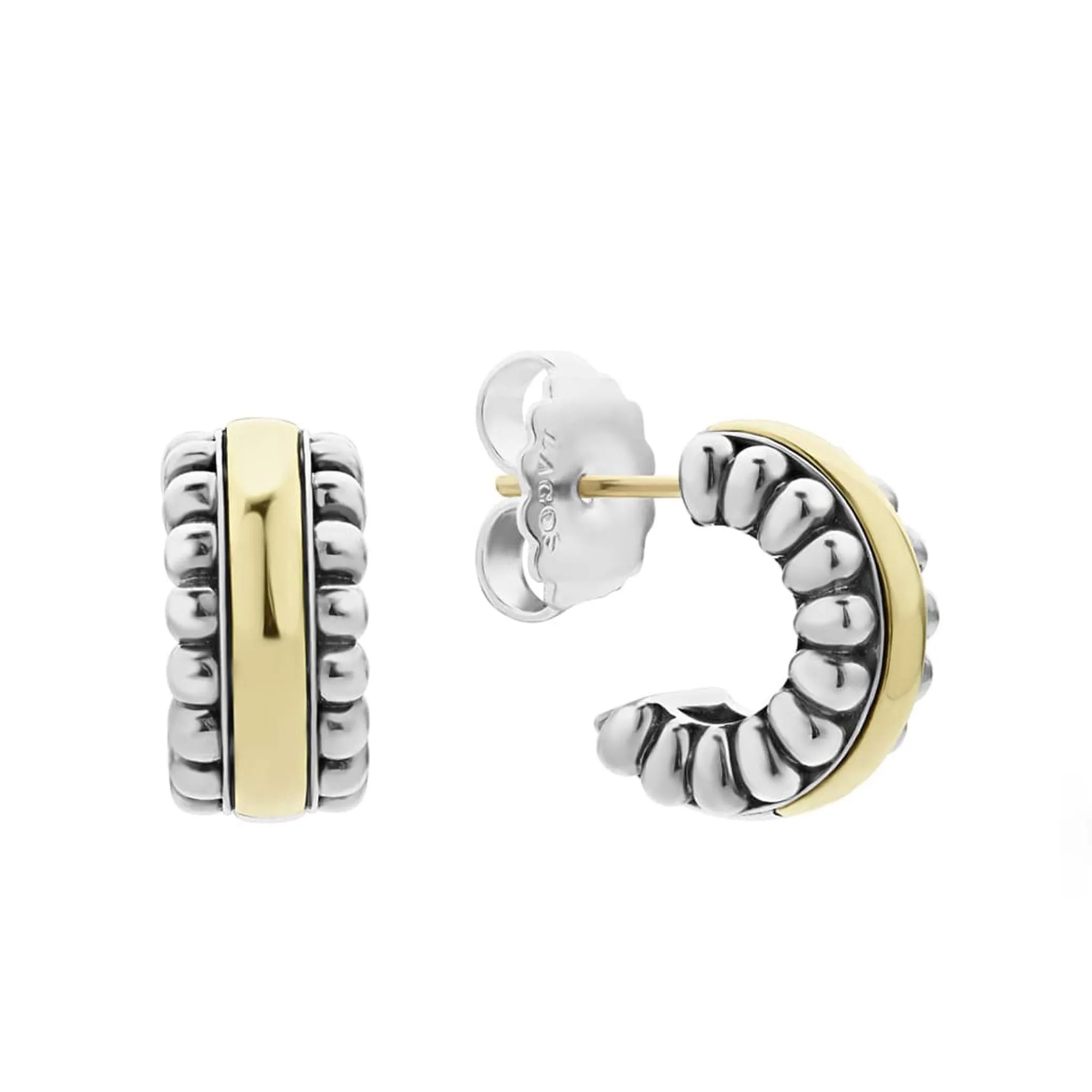 Signature Caviar Two-Tone Flute Huggie Earrings