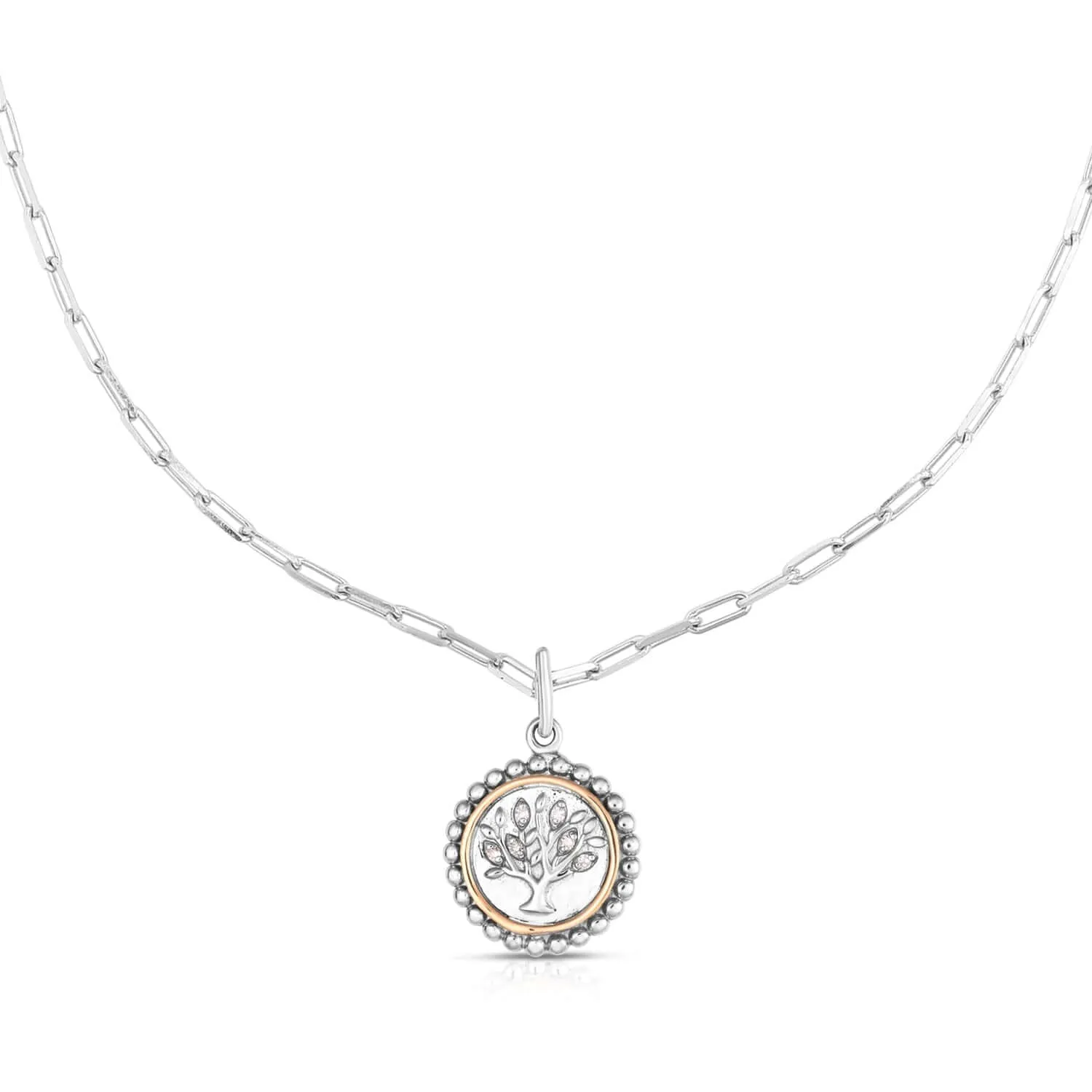 Silver & 18K Gold Tree of Life Medallion Necklace